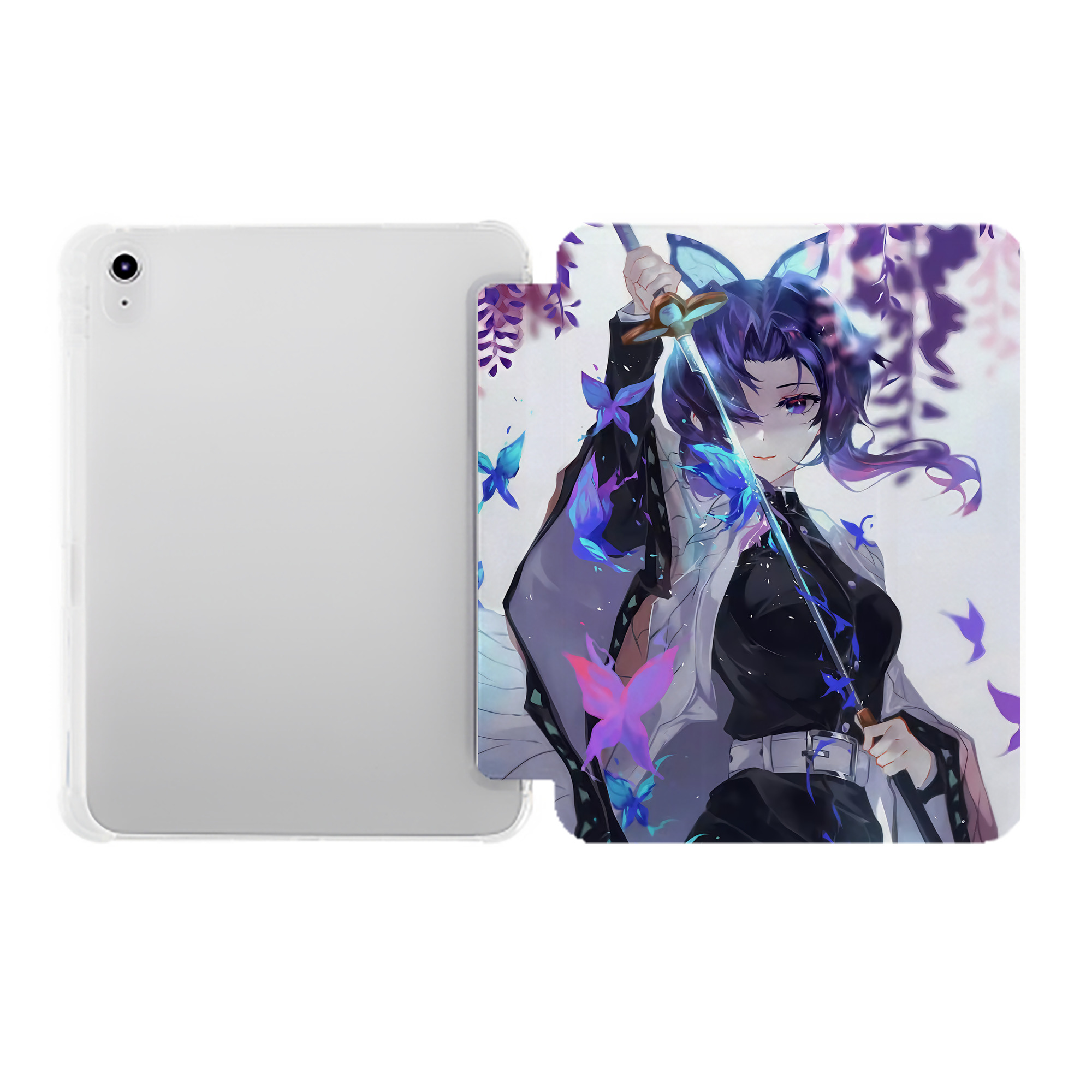 （画像用） 鬼滅の刃（きめつのやいば）蟲柱-胡蝶 しのぶ／こちょう しのぶ Kochou Shinobu IPad ケース ペン収納付き 三つ折りスタンド PUレザー×シリコン 対応機種9.5/10.5/10.9インチ